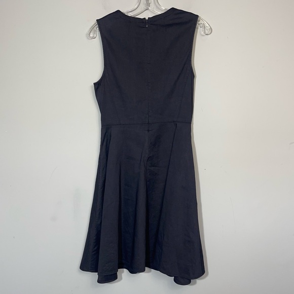 THEORY LINEN KALSINGTON FIT & FLARE DRESS 4 NAVY BLUE MIDI SLEEVELESS POCKETS - Picture 8 of 16